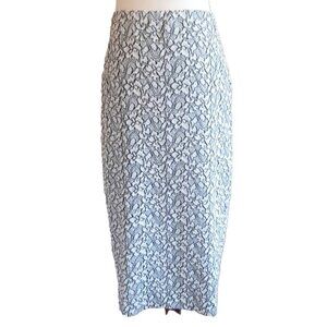 NEW Catherine Malandrino Midi Pencil Skirt White Black Heathered Lace Small